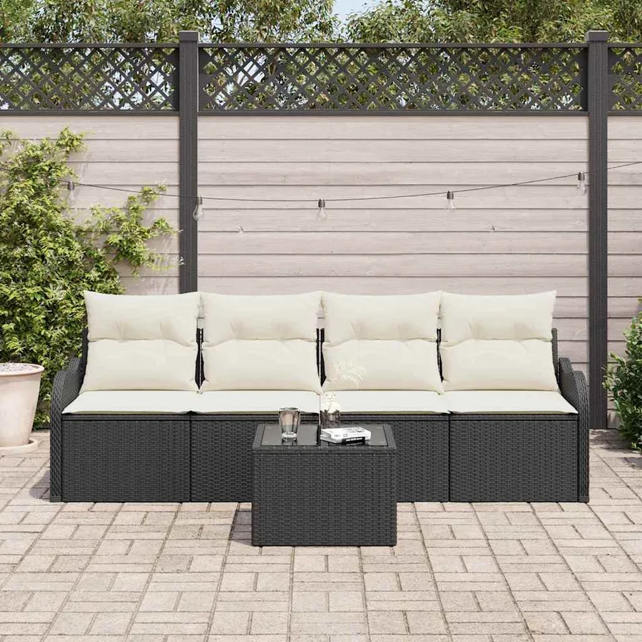 Ensemble de canapé de jardin 5 pcs Noir et Crème polyrotin - 3