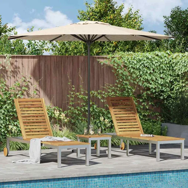 Transat 3 pcs Marron Bois d'acacia massif et acier inoxydable