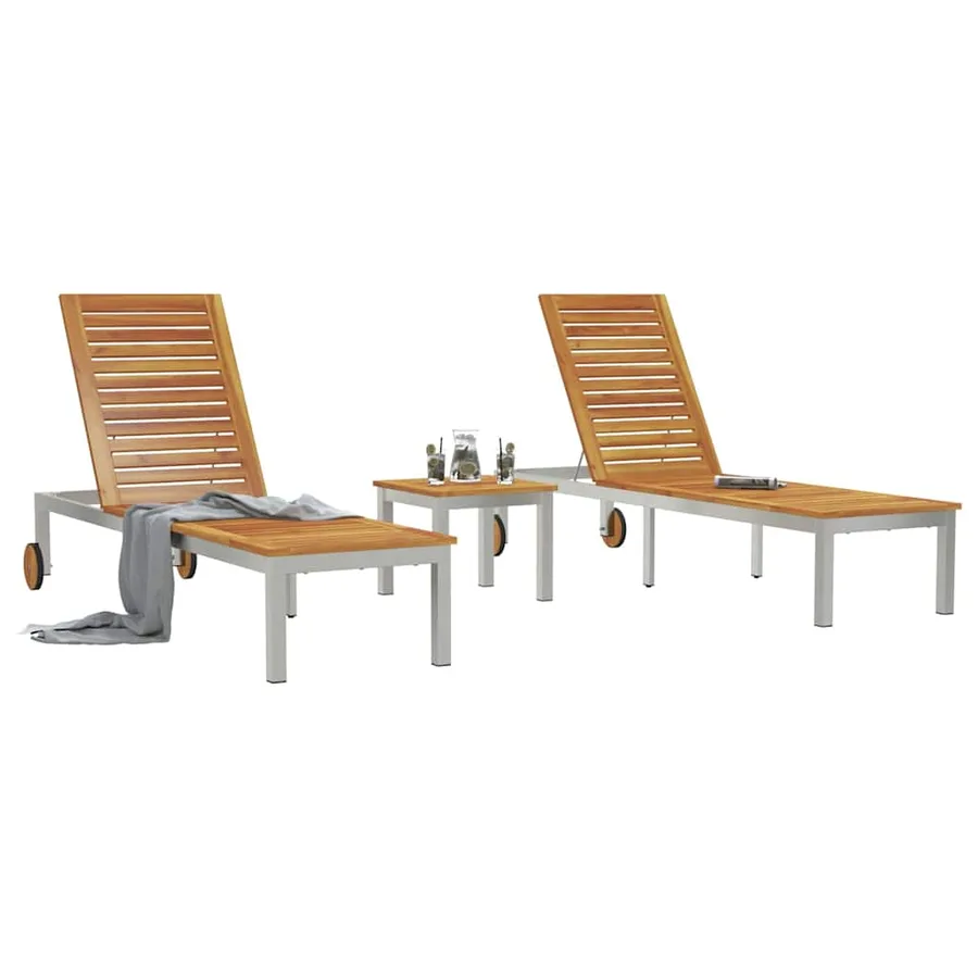 Transat 3 pcs Marron Bois d'acacia massif et acier inoxydable - 3