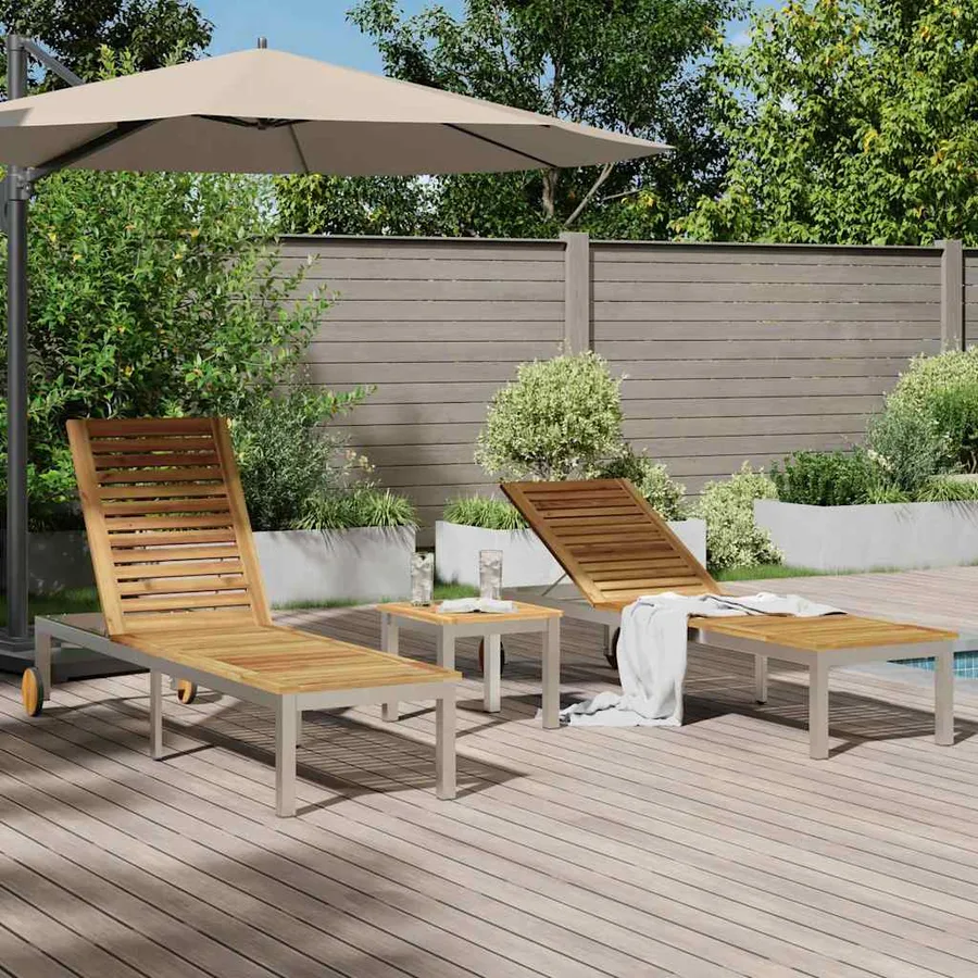 Transat 3 pcs Marron Bois d'acacia massif et acier inoxydable - 4