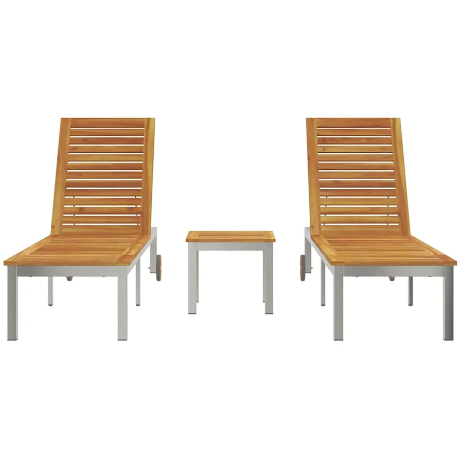 Transat 3 pcs Marron Bois d'acacia massif et acier inoxydable - 7
