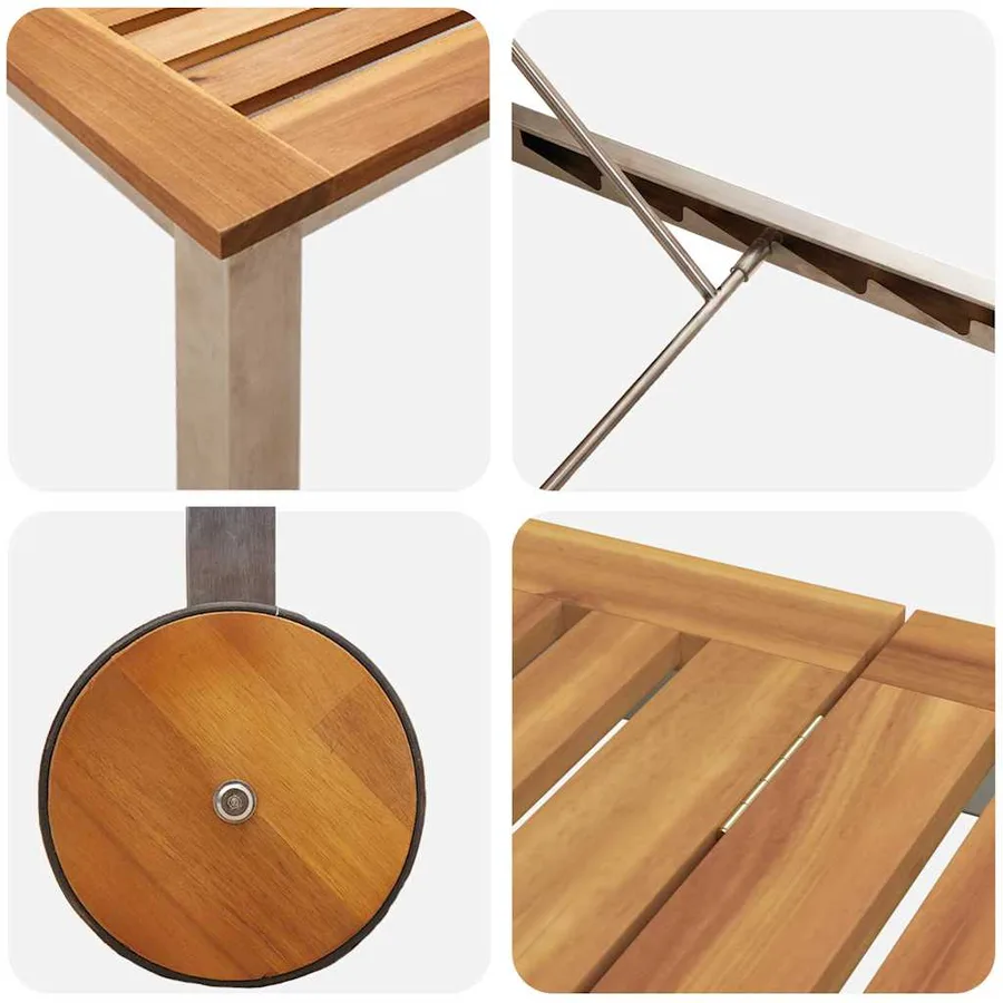 Transat 3 pcs Marron Bois d'acacia massif et acier inoxydable - 8