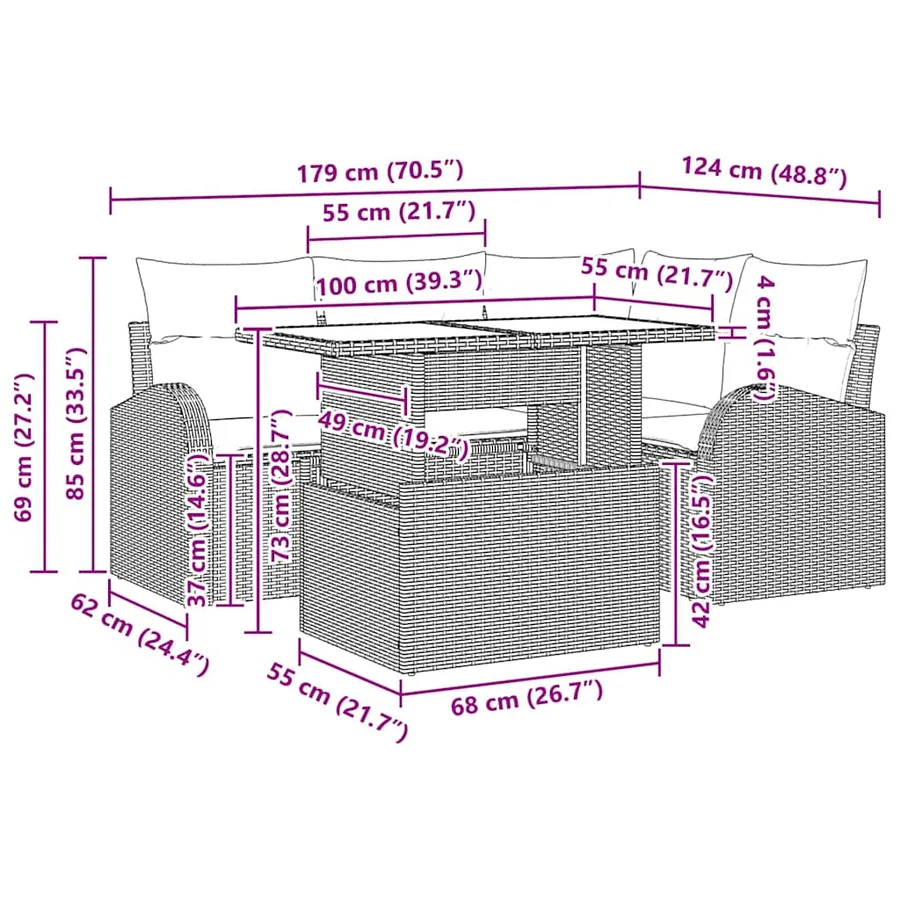 Ensemble de canapé de jardin avec coussin 5 pcs Gris Poly rotin - 15