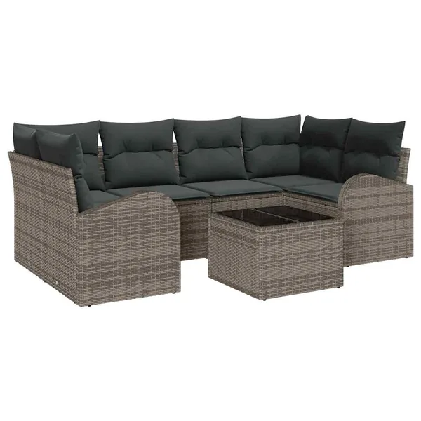 Ensemble de canapé de jardin avec stockage 7 pcs Gris polyrotin