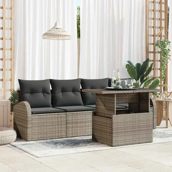 Ensemble de canapé de jardin 5 pcs Gris Poly Rattan