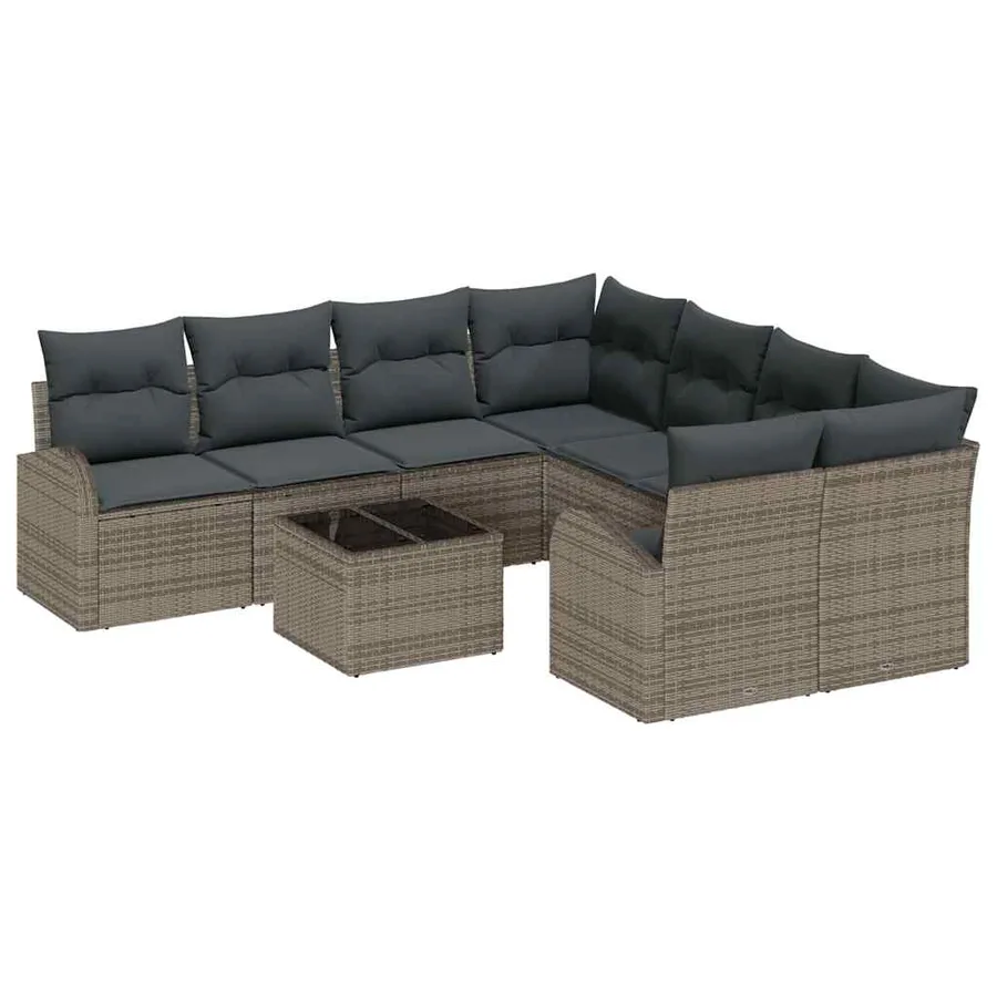 Ensemble de Canapés avec coussin 9 pcs Gris polyrotin - 2