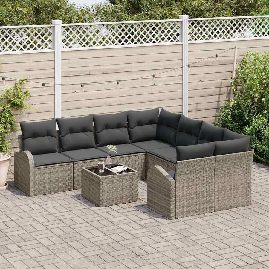 Ensemble de Canapés avec coussin 9 pcs Gris polyrotin - 3