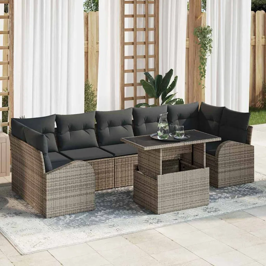 Ensemble de canapé de jardin 8 pcs Gris Poly Rattan