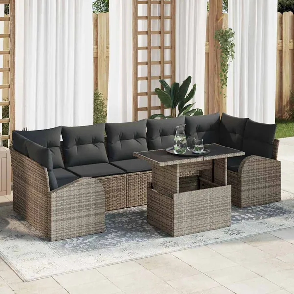 Ensemble de canapé de jardin 8 pcs Gris Poly Rattan