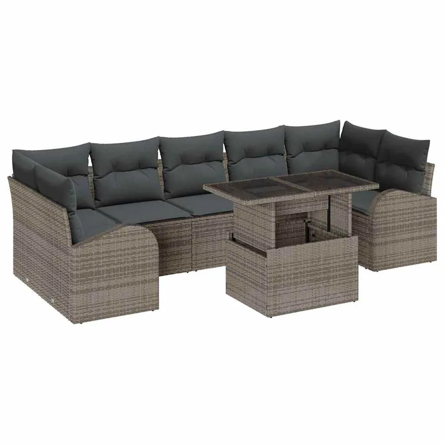 Ensemble de canapé de jardin 8 pcs Gris Poly Rattan - 2