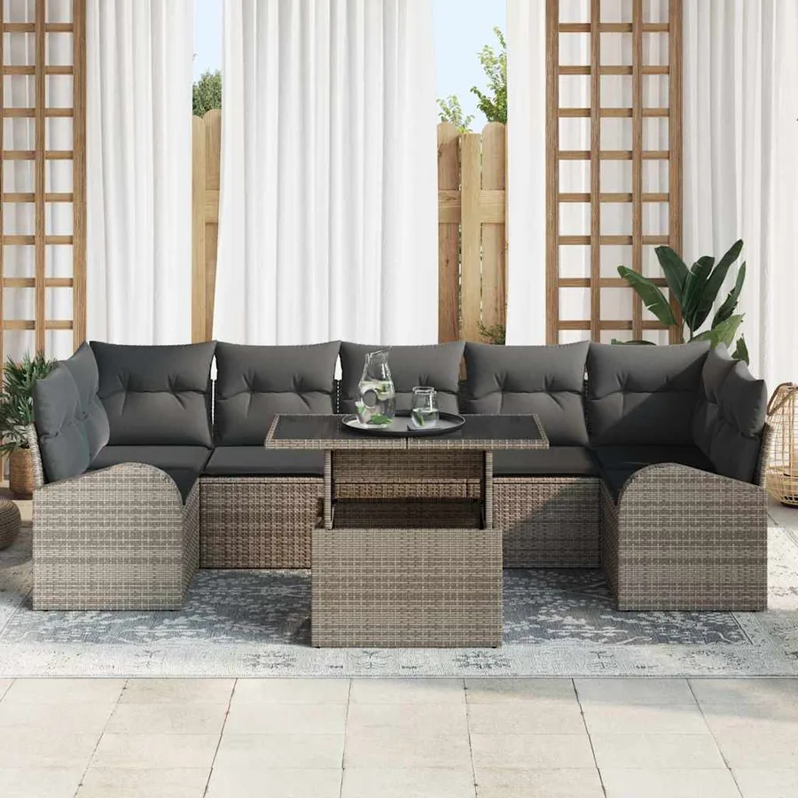 Ensemble de canapé de jardin 8 pcs Gris Poly Rattan - 3