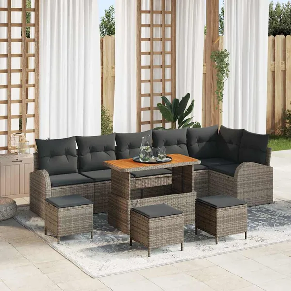 Ensemble de canapé de jardin avec coussin 10 pcs Gris