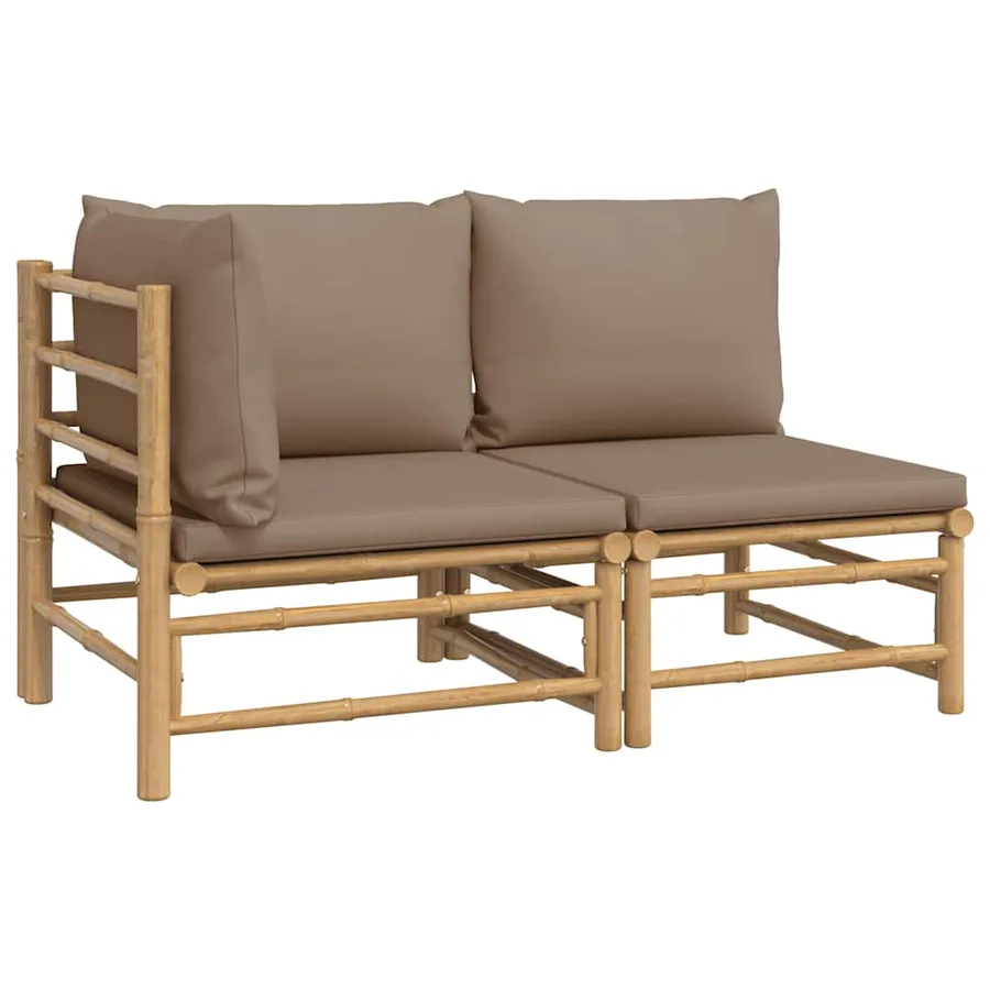 Salon de jardin 2 pcs avec coussins taupe bambou - 2