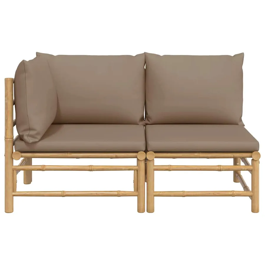 Salon de jardin 2 pcs avec coussins taupe bambou - 3