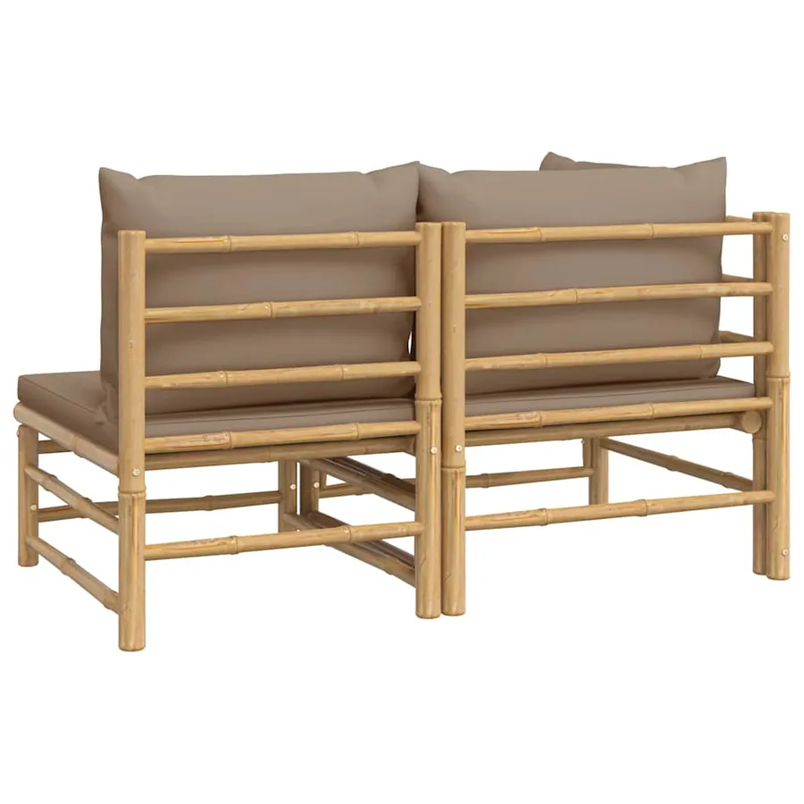 Salon de jardin 2 pcs avec coussins taupe bambou - 7