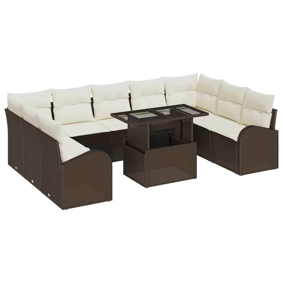 Ensemble de canapé de jardin 10 pcs Marron et Crème polyrotin - 2