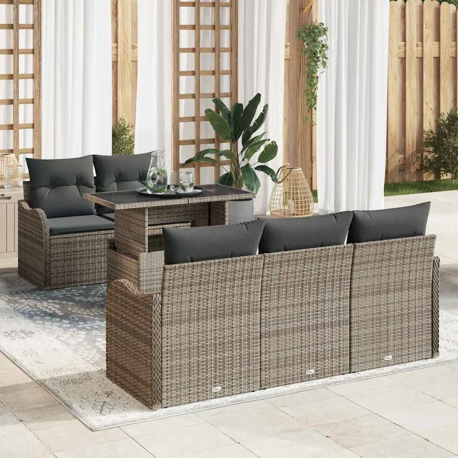 Ensemble de canapé de jardin 6 pcs Gris Poly Rattan