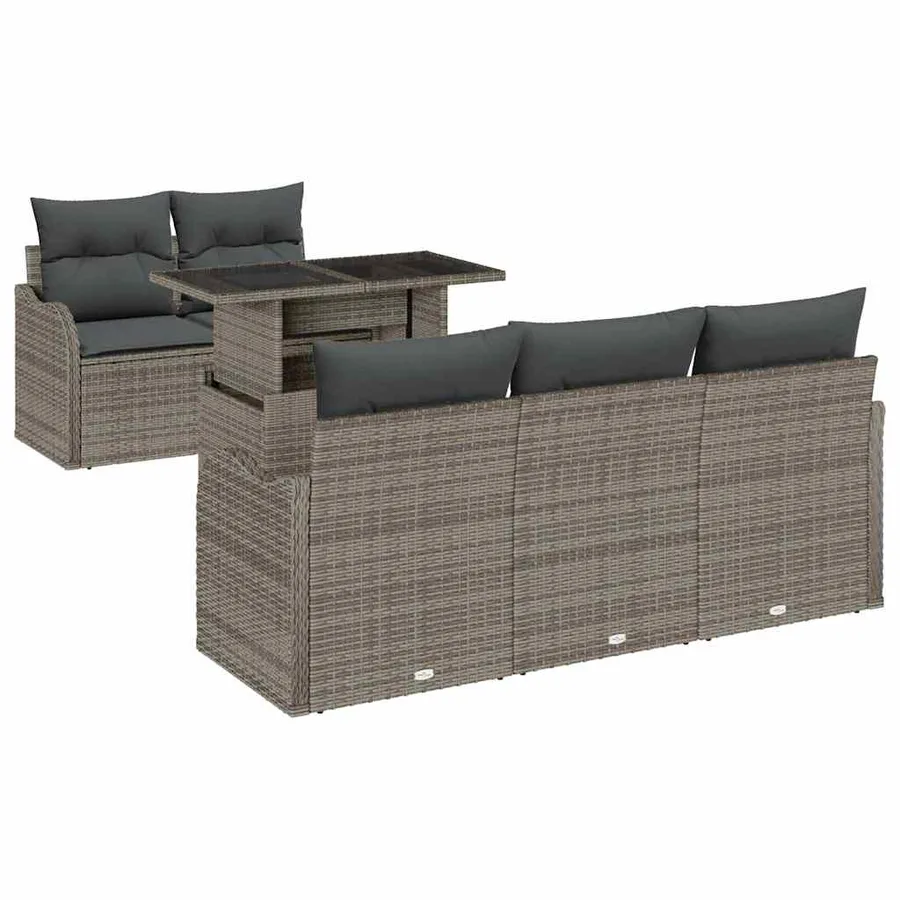 Ensemble de canapé de jardin 6 pcs Gris Poly Rattan - 2