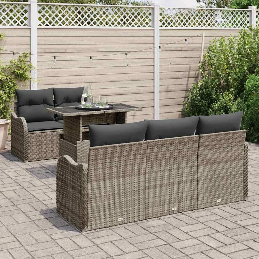 Ensemble de canapé de jardin 6 pcs Gris Poly Rattan - 3