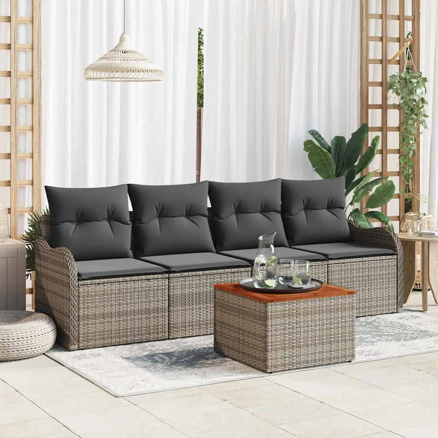 Ensemble de canapé de jardin avec stockage 5 pcs Gris polyrotin