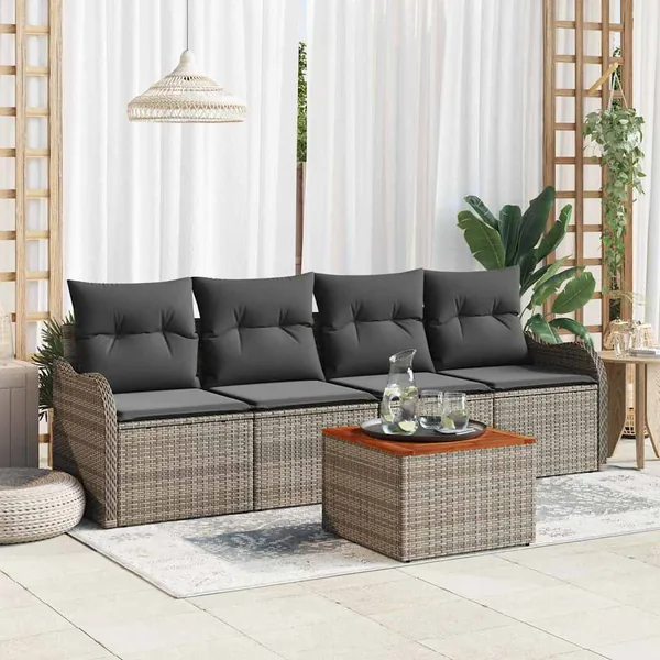 Ensemble de canapé de jardin avec stockage 5 pcs Gris polyrotin