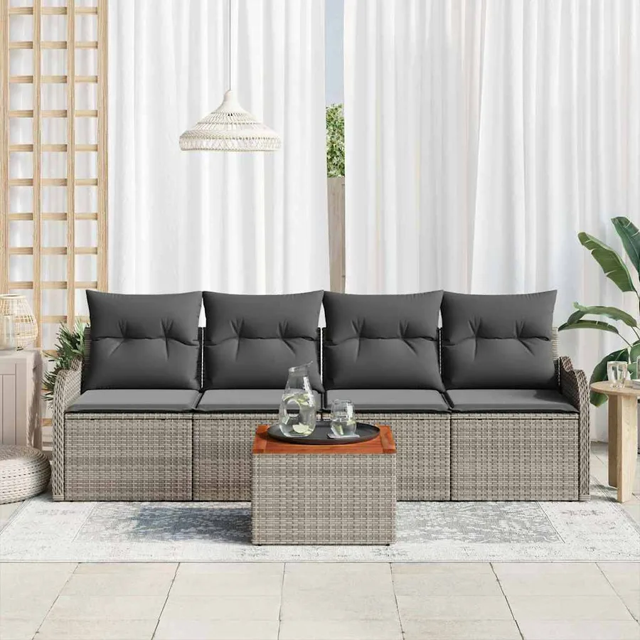 Ensemble de canapé de jardin avec stockage 5 pcs Gris polyrotin - 3