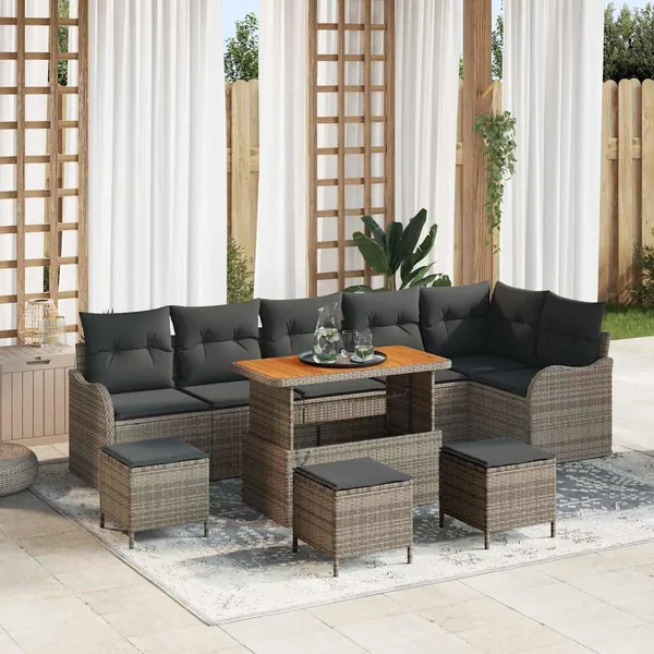 Ensemble de canapé de jardin avec coussin 10 pcs Gris