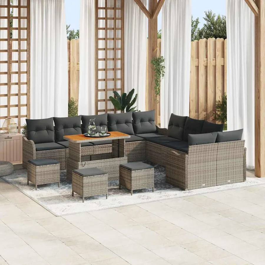 Ensemble de canapé de jardin avec coussin 14 pcs Gris