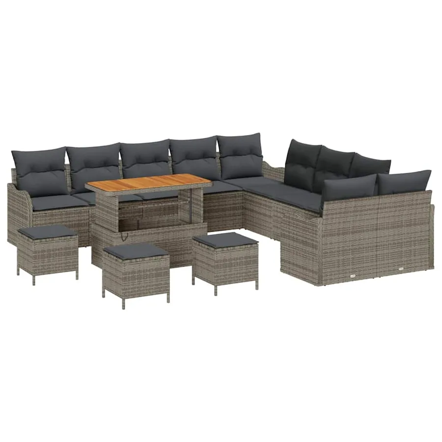 Ensemble de canapé de jardin avec coussin 14 pcs Gris - 2