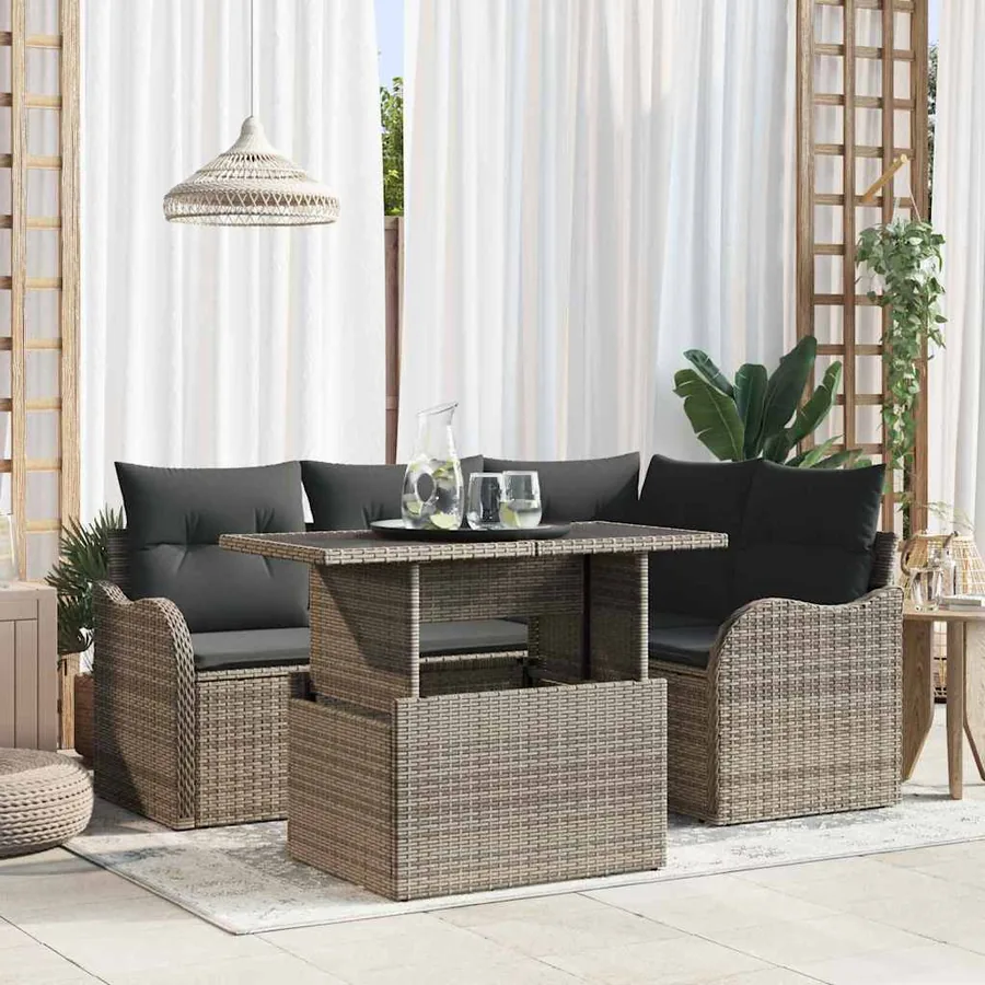 Ensemble de canapé de jardin 5 pcs Gris Poly Rattan
