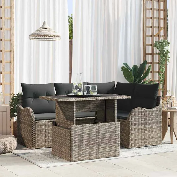 Ensemble de canapé de jardin 5 pcs Gris Poly Rattan