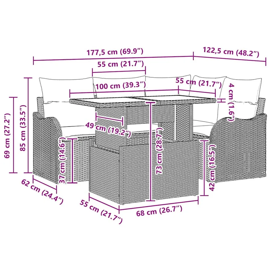 Ensemble de canapé de jardin 5 pcs Gris Poly Rattan - 15