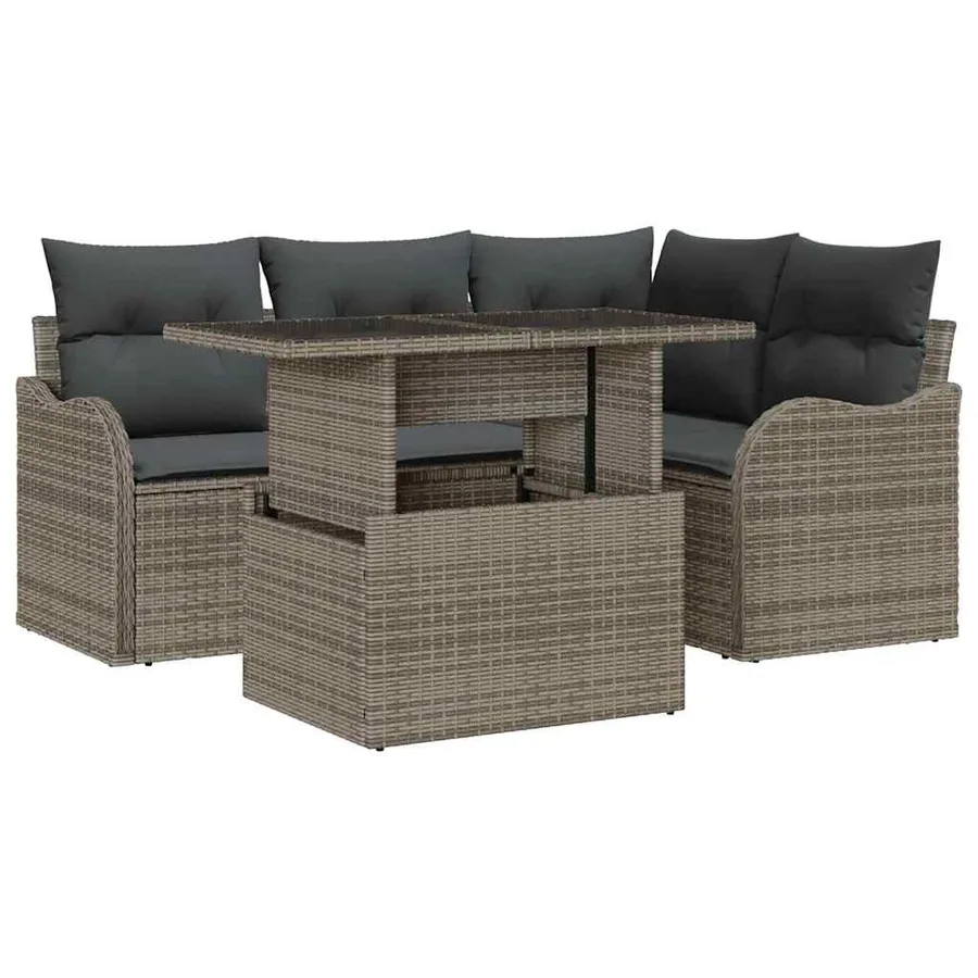 Ensemble de canapé de jardin 5 pcs Gris Poly Rattan - 2