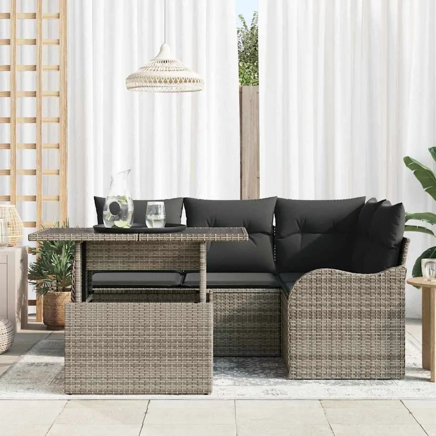 Ensemble de canapé de jardin 5 pcs Gris Poly Rattan - 3
