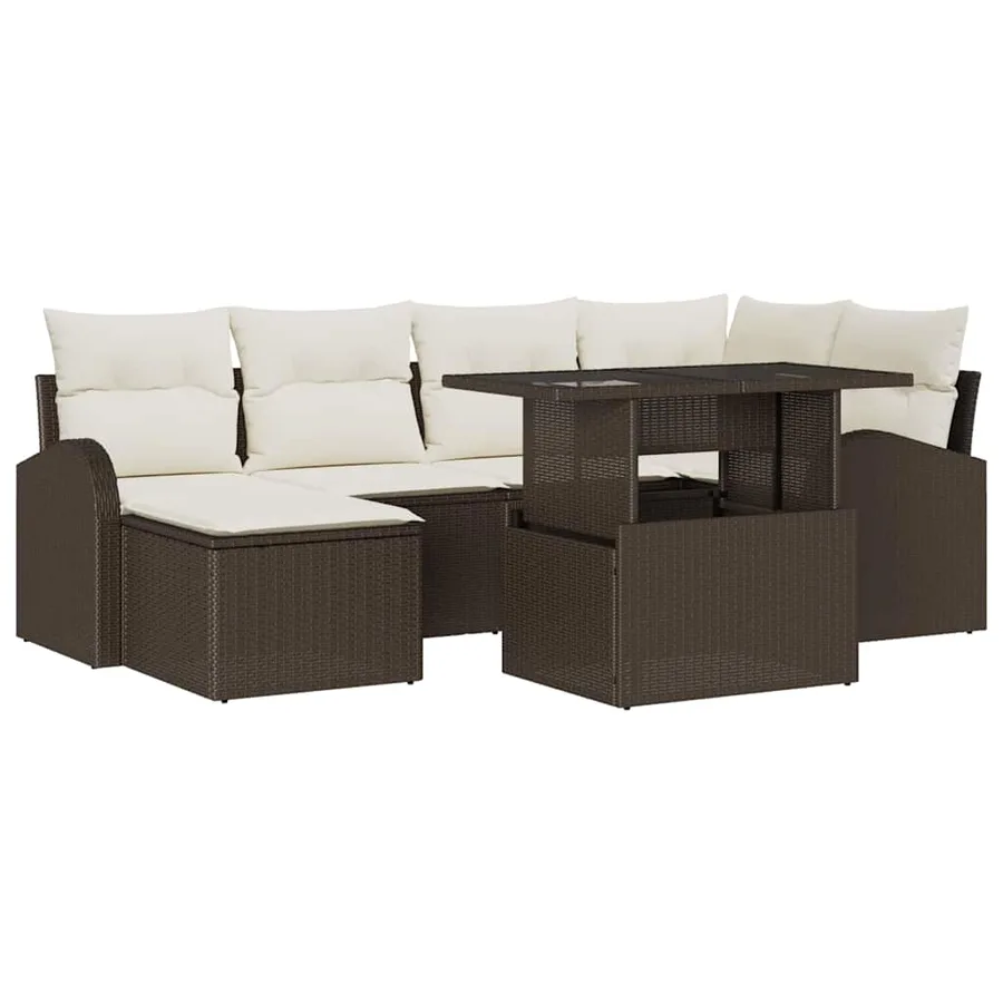Ensemble de canapé de jardin avec coussin 7 pcs Marron et crème - 2
