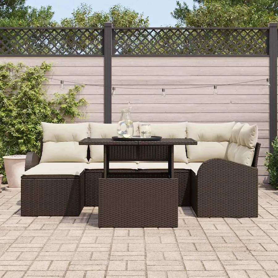 Ensemble de canapé de jardin avec coussin 7 pcs Marron et crème - 3