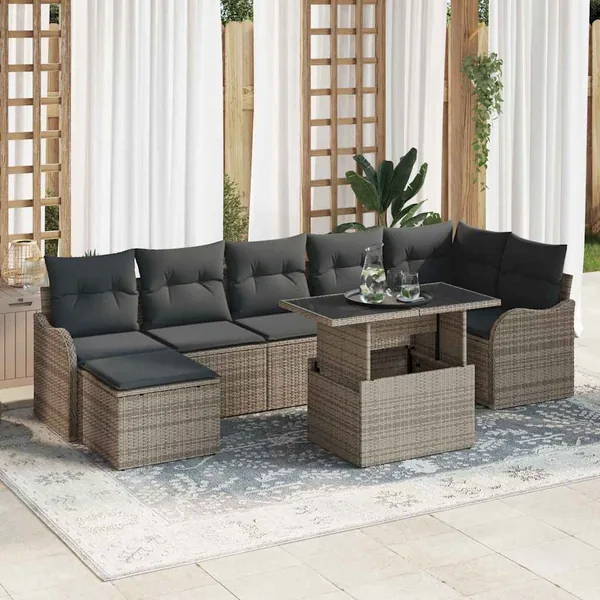 Ensemble de canapé de jardin 8 pcs Gris Poly Rattan