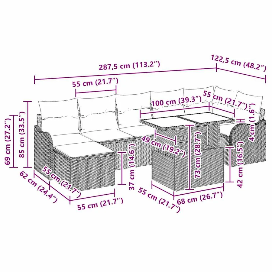 Ensemble de canapé de jardin 8 pcs Gris Poly Rattan - 17