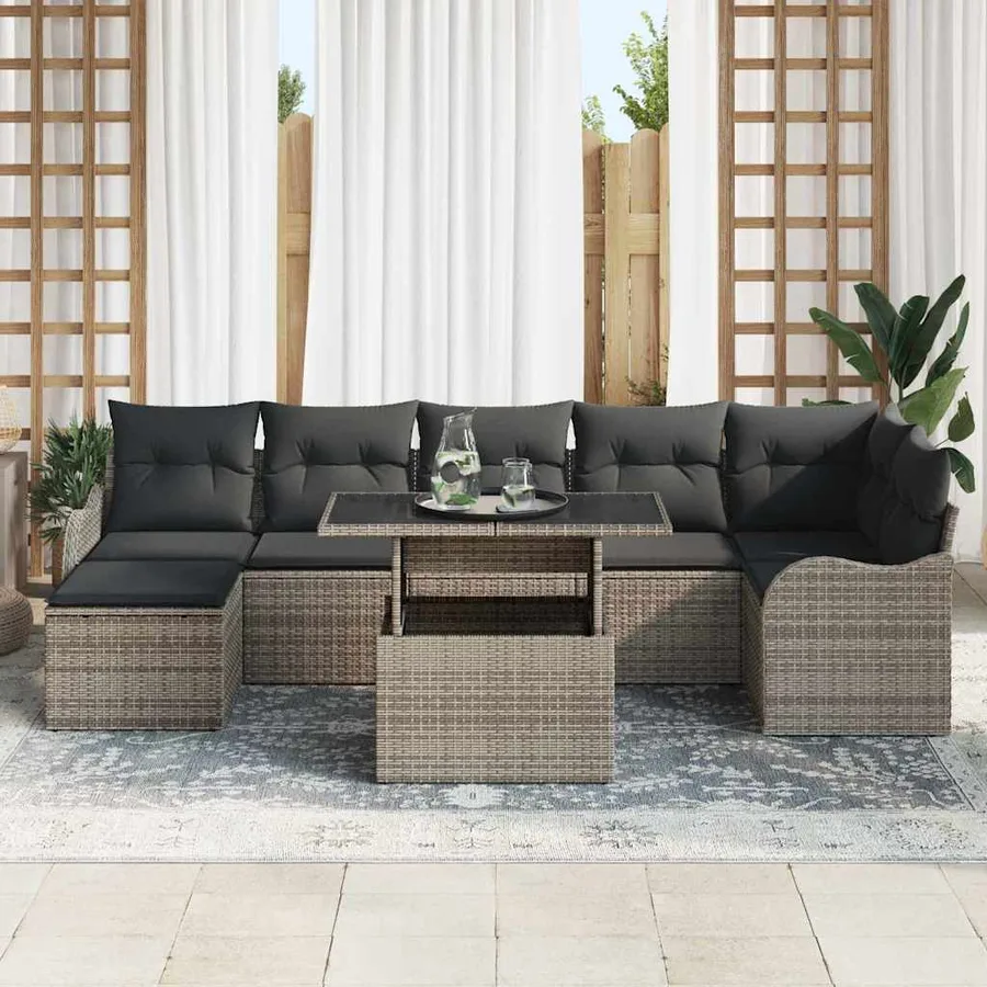 Ensemble de canapé de jardin 8 pcs Gris Poly Rattan - 3