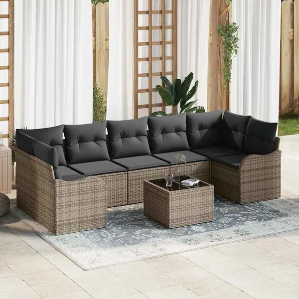 Ensemble de canapé de jardin avec coussin 8 pcs Gris