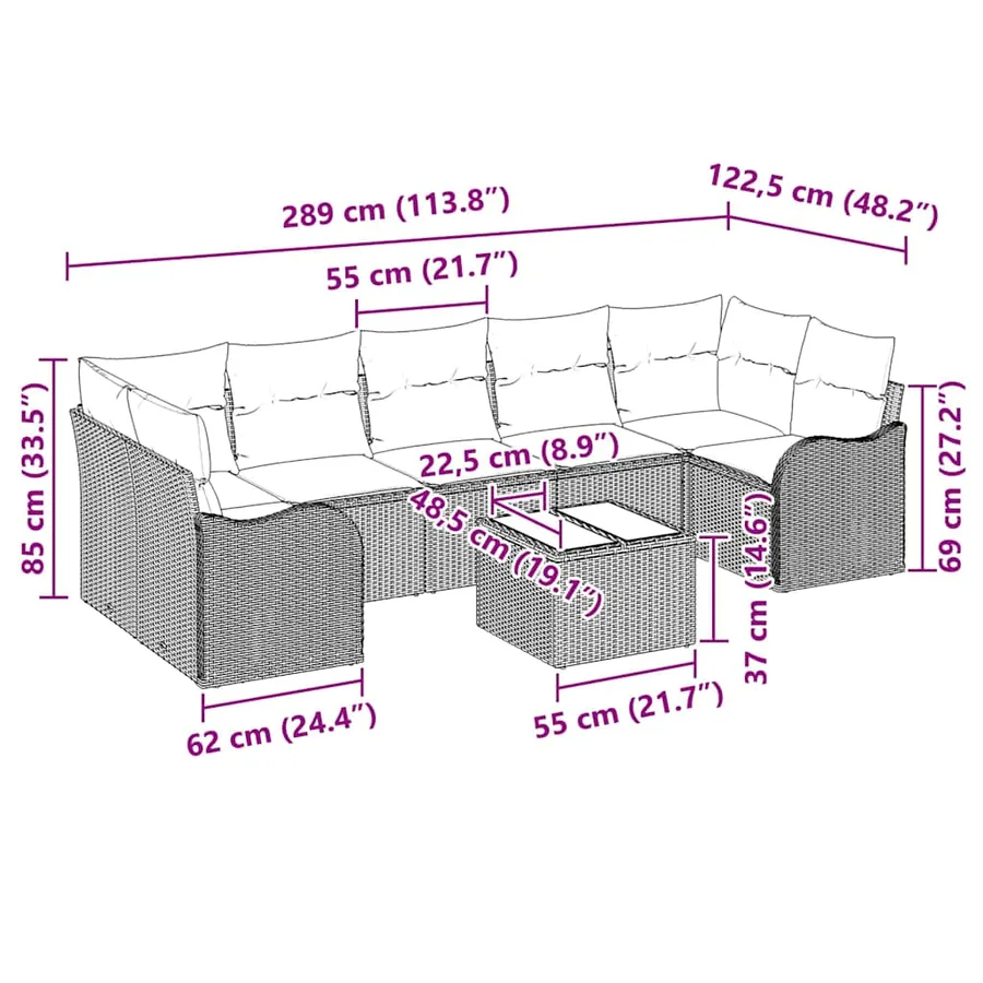 Ensemble de canapé de jardin avec coussin 8 pcs Gris - 13