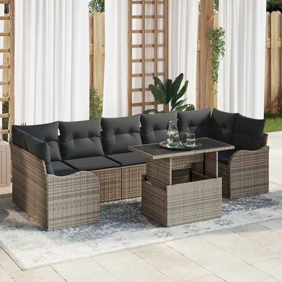 Ensemble de canapé de jardin 8 pcs Gris Poly Rattan