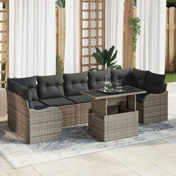Ensemble de canapé de jardin 8 pcs Gris Poly Rattan