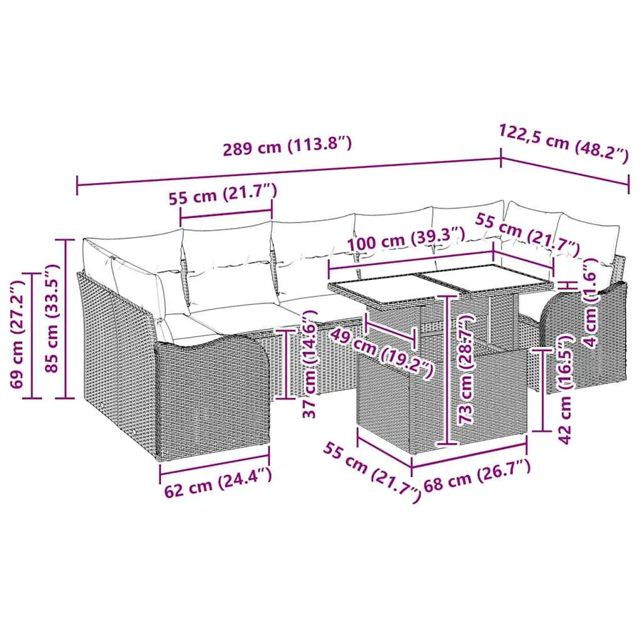 Ensemble de canapé de jardin 8 pcs Gris Poly Rattan - 15