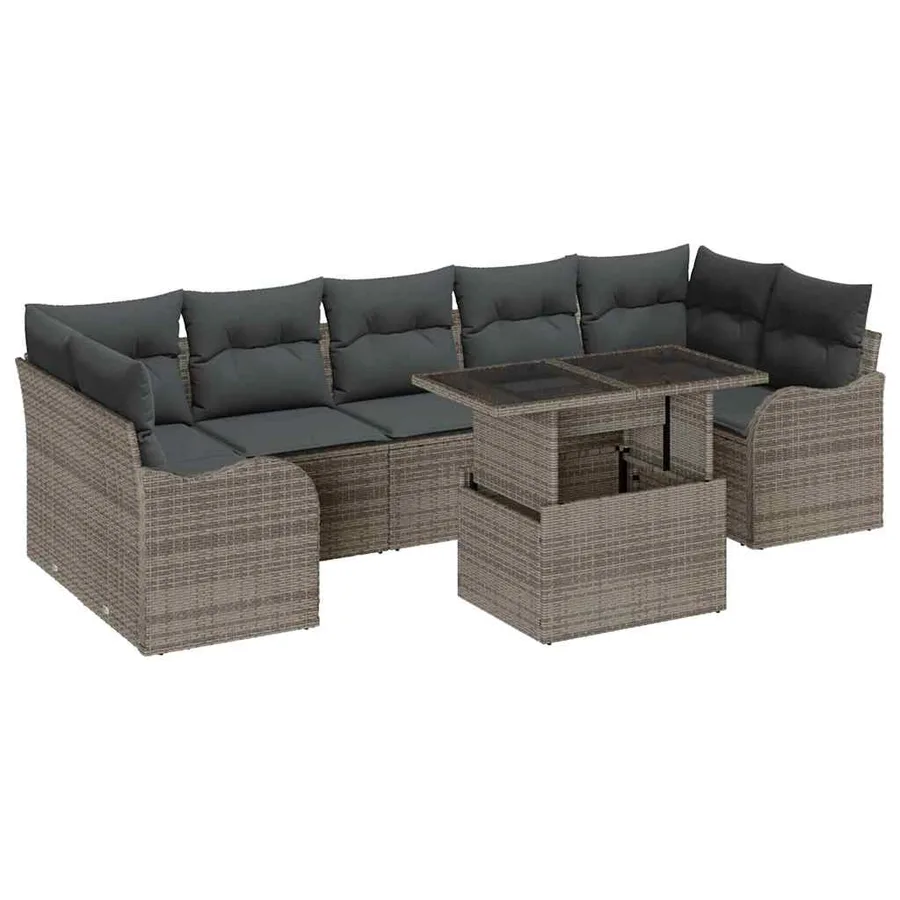 Ensemble de canapé de jardin 8 pcs Gris Poly Rattan - 2