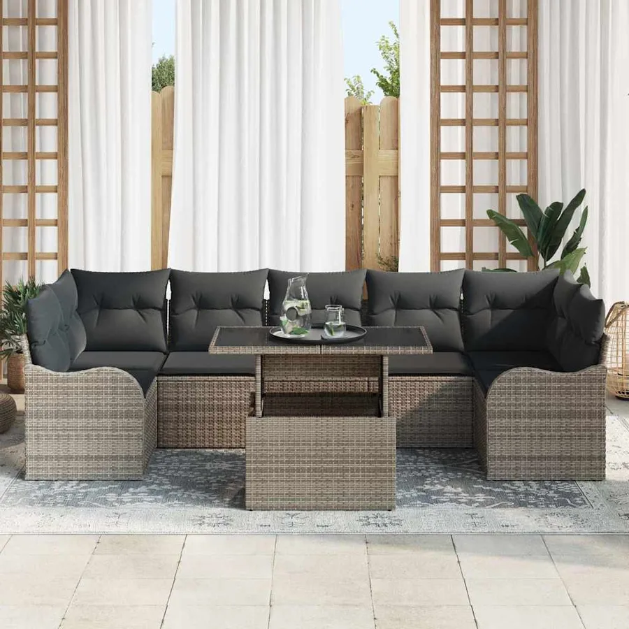 Ensemble de canapé de jardin 8 pcs Gris Poly Rattan - 3