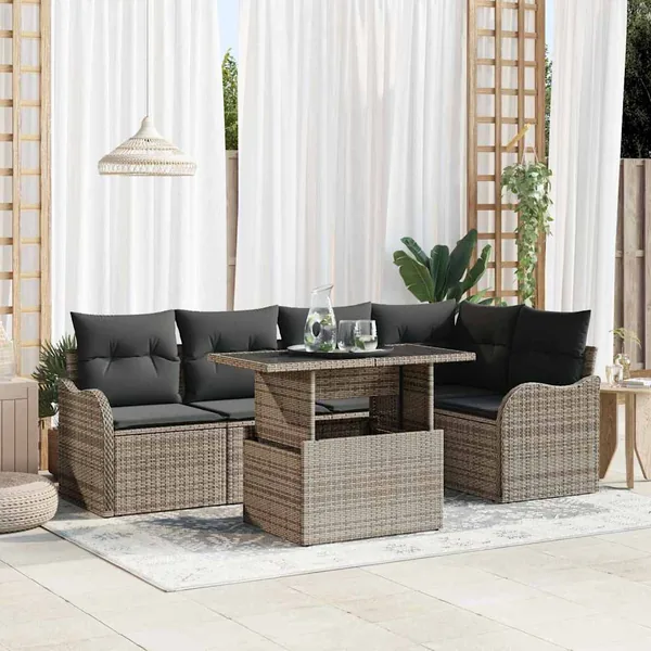 Ensemble de canapé de jardin 6 pcs Gris Poly Rattan