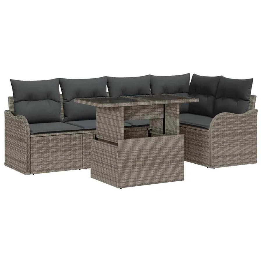 Ensemble de canapé de jardin 6 pcs Gris Poly Rattan - 2
