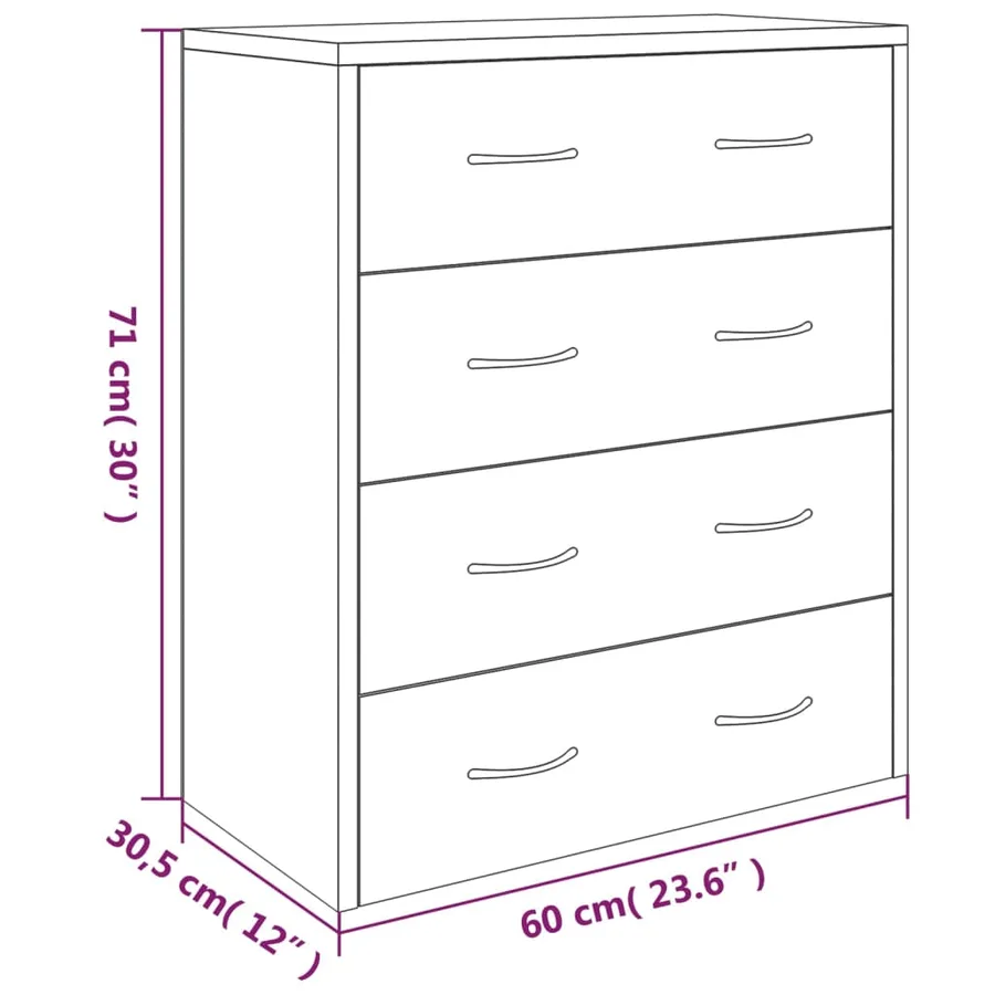 Buffet avec 4 tiroirs 60x30,5x71 cm Chêne fumé - 7