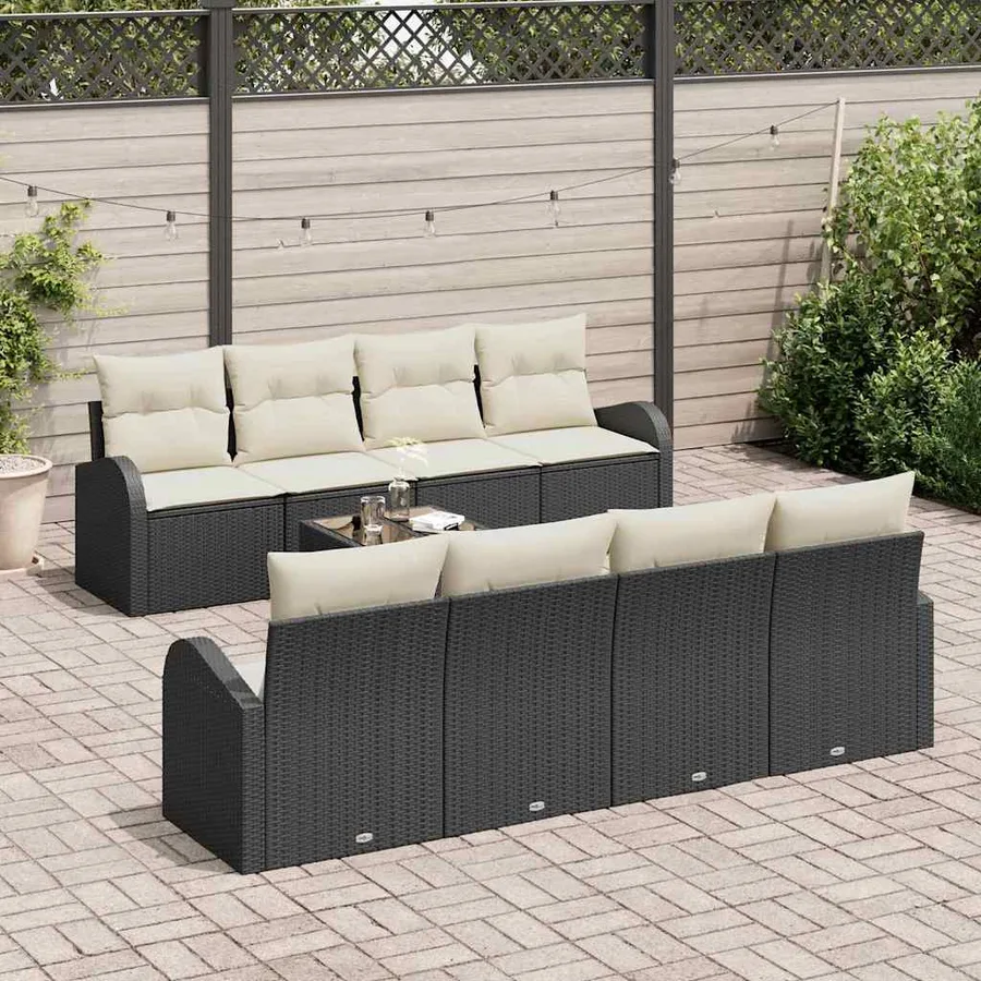 Ensemble de canapé de jardin 9 pcs Noir et Crème polyrotin - 3